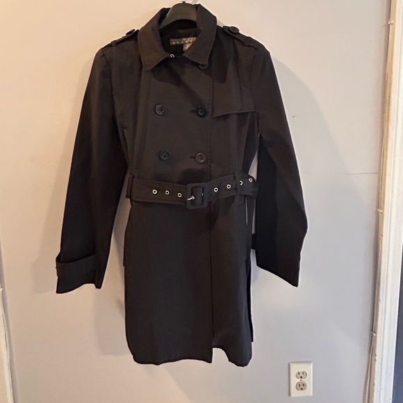 NWOT Kenneth Cole Reaction black trench double-breasted coat in a size M - Picture 7 of 11